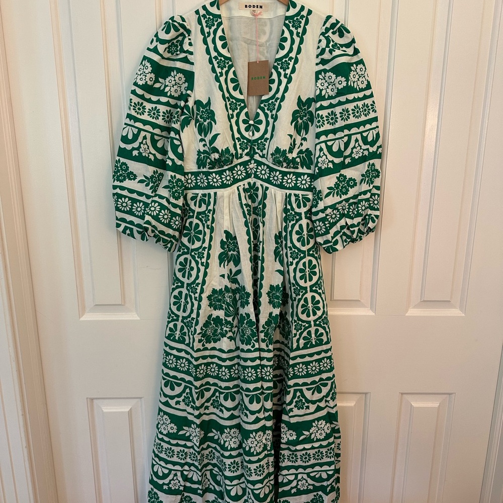 Boden Emerald and Ivory Lola Blouson Maxi Dress